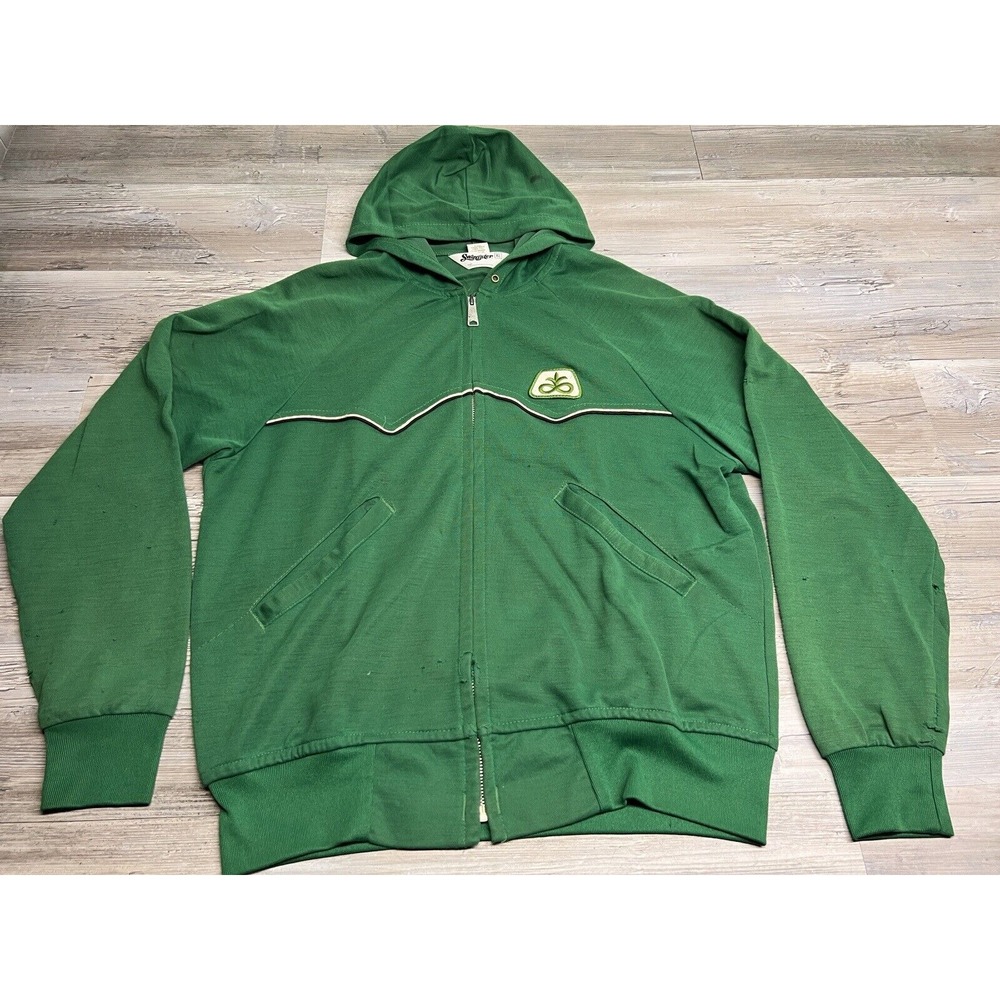 Vintage Swingster Green Jacket Pioneer Seeds‎ Employee Logo Full Zip Hoodie Sz L